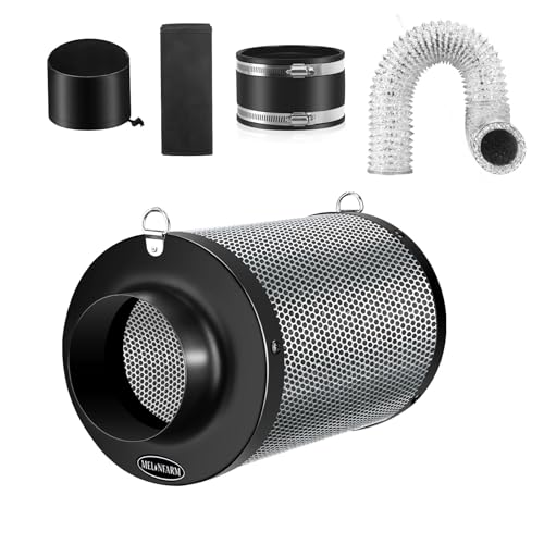 MELONFARM 4 Inch Air Carbon Filter Smelliness Control with Australia Virgin Charcoal Odor Removal for Grow Tent Inline Fan 8 Ducting Cooling & Vent Cover Included Insulated Flange 4 x 11