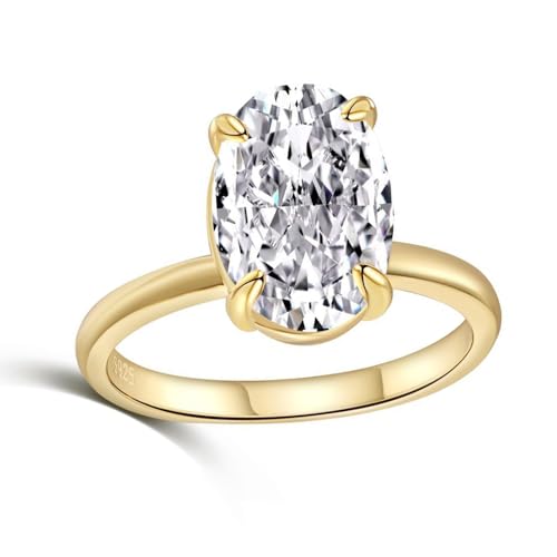 3.5CT 18K White/Gold Plated Lab Grown Diamond Oval Cut Ring, D Color VVS1 Clarity Simulated Rings for Women, Eternity Promise Ring for Wedding Engagement Anniversary