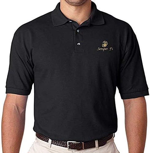 Honor Country USMC Semper Fi Marine Corps Polo Golf Shirt - Black