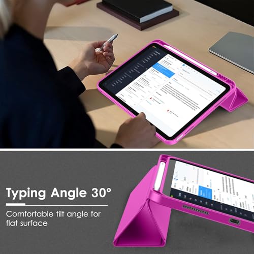 Image of ToaPoia Case for iPad (A16) 11 Inch 2025 /iPad 10th Generation 10.9 Inch 2022, Slim Trifold Stand Protective Cover with Pencil Holder and Soft TPU Back,Support Auto Sleep /Wake (Deep Pink)