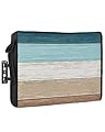 DecorLovee Outdoor TV Cover 80 to 85 Inches Weatherproof & Waterproof, Teal Brown Ombre Outdoor TV Enclosure with Remote Control Pocket, Farmhouse Wooden Striped TV Screen Protectors for Outside TV