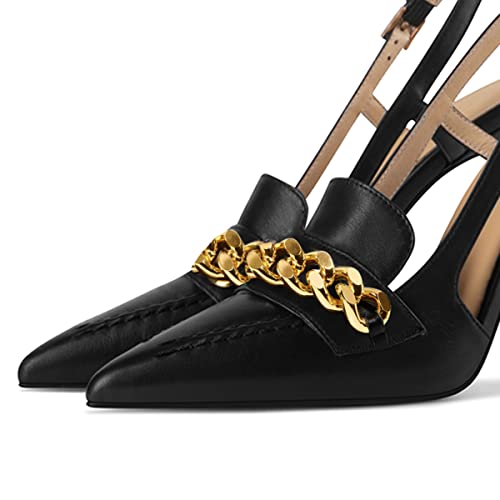 XYD Women Office Ladies Metal Chain Slingback Pumps Pointed Toe High Heel Sandals Stiletto Heeled Cutout Slip On Dressy Party Shoes4