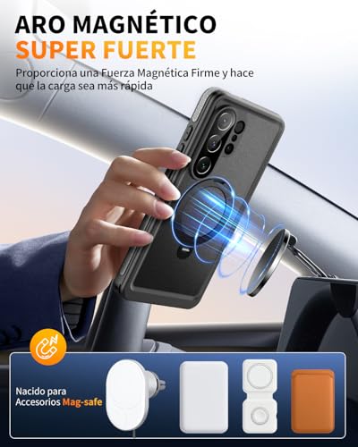 Funda Samsung S26 Ultra impermeable Wusbulk negra con soporte 3