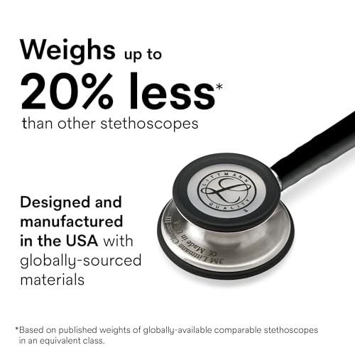 Image of 3M Littmann Classic III Stethoscope, 5620C, 27 inch Black Satin Finish Tube for Added Comfort, Flexibility and Cleanability, Stainless Steel Chestpiece, More Than 2X as Loud, Weighs Less