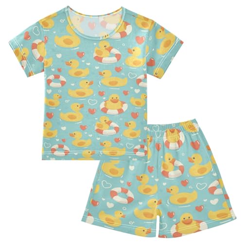 Vdsrup Yellow Ducks Summer Pajamas Set Short Cotton Hearts Sleepwear 2 Piece Unisex 5Y