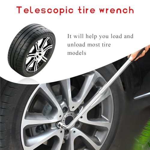Image of Lug Wrench Wheel Wrench, Telescoping Lug Wrench with 17 /19mm and 21 /23mm Standard CR-V Sockets, Universal Steel Extendable Wheel Brace Lug Nut Wrench for Most Vehicles