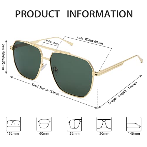 Hycredi Oversized Polarized Sunglasses for Women Men Retro Square Trendy Sun Glasses Classic Large Metal Shades UV4004