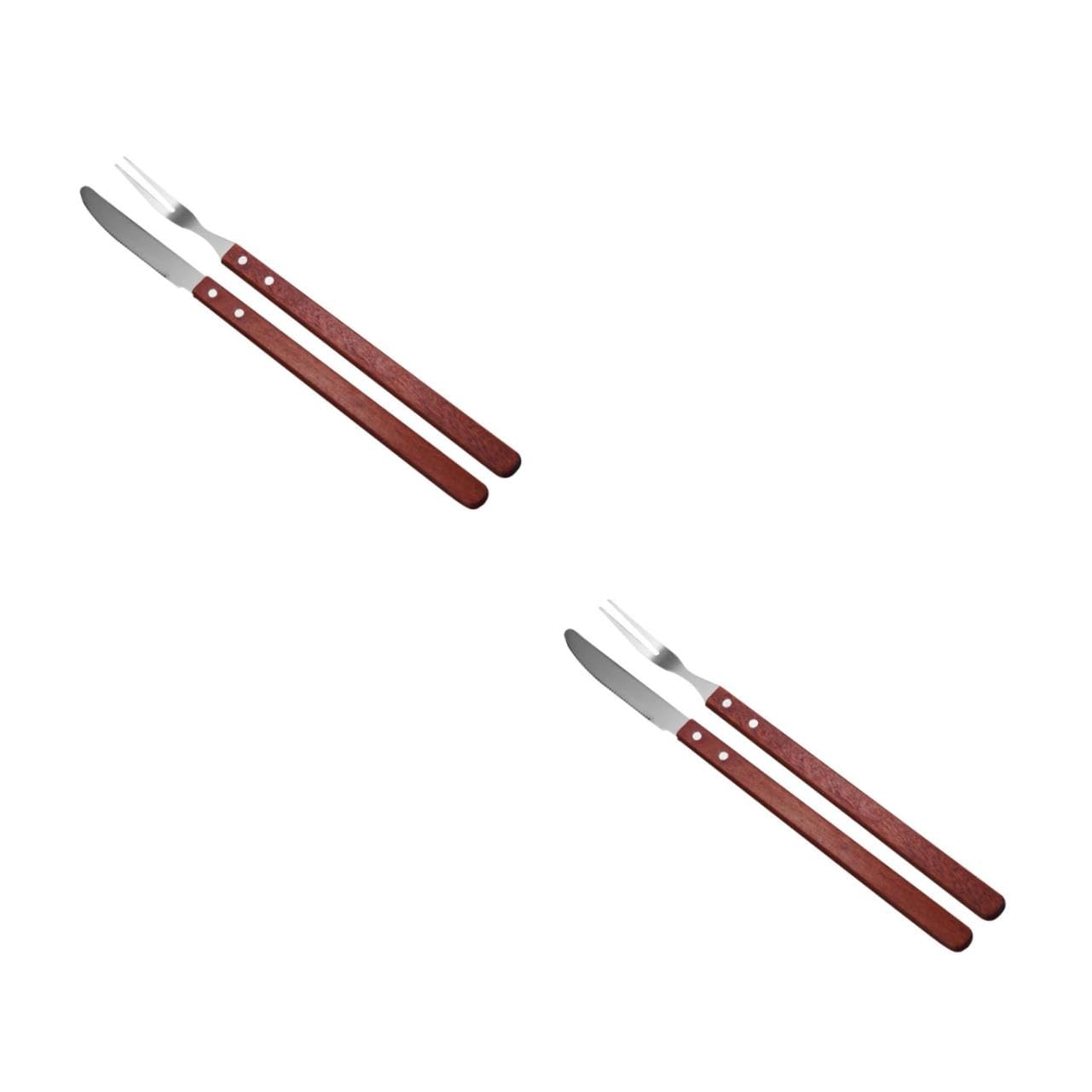 BESPORTBLE 2sets Stainless Steel Barbecue Fork and Handle Cutter Ergonomic Handle for Camping and Outdoor Grilling for Steak and Meat Preparation