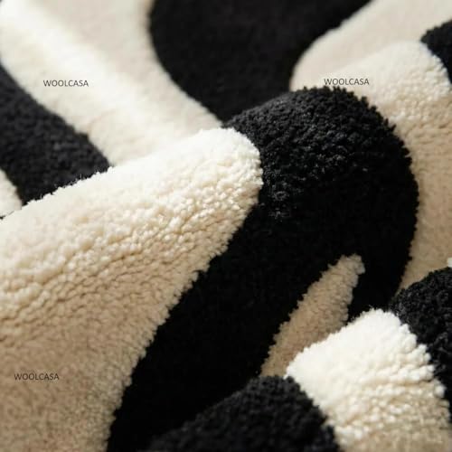 Image of Hand Tufted Wool Rug 6x8 Ft - Modern Irregular Shape Aesthetic Carpet, 1 Inch Thick Pile, Anti-Skid Backing, Soft Handmade Woolen Area Rug for Living Room, Bedroom, Hall Decor