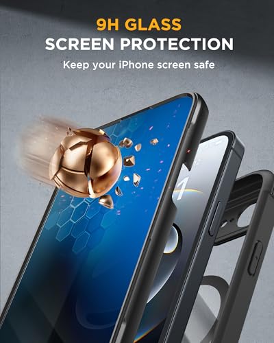 Image of miracase for iPhone 17e & 16e Case with Built-in Private Screen Protector, [Magnetic with MagSafe] Full-Body Phone Cover Military Drop Proof 17 E / 16 E Bumper 6.1 inch, Black