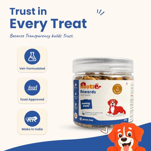 Image of Nootie Gluten Free Treat for Dogs | Fully Digestible Healthy Snack & Training Treat | Complete Dental Care for All Life Stages & Breeds | Real Goat Milk & Blueberry Treats | (220g)