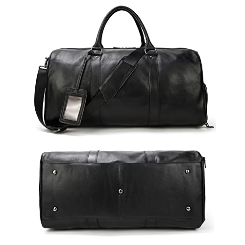 Genuine Leather Travel Duffel Bags for Men and Women Leather Overnight Weekend Bags Sports Gym Duffle, 9423 Black 7