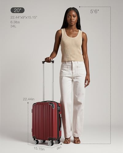 Image of Coolife Carry On Luggage, Suitcase with Durable and Lightweight, carry on suitcase with PC+ABS Hardshell, Dual Spinner Wheels, TSA Lock, and YKK Zipper(wine wind new, S(20in) carry on)