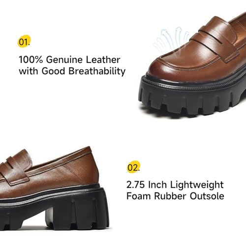 Image of BEAU TODAY Chunky Loafers Women,Platform Loafers for Women,Lug Sole Slip On Leather Classic Penny Shoes,Comfortable Office Work Business Casual Dress Shoes