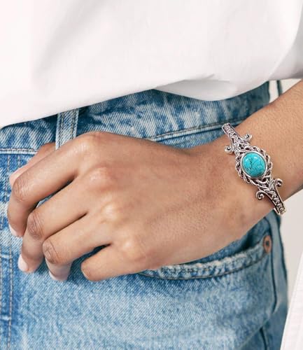 925 Sterling Silver Genuine Leaf Turquoise Bracelet Cuff for Women Adjustable Boho Style Native American Bangle Jewelry 6.5 7 7.5 Inch2