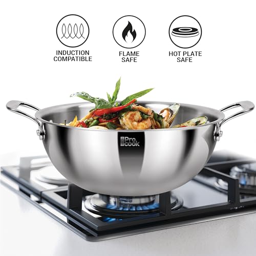 Image of Milton Pro Cook Triply Stainless Steel 7 Pcs Cookware Set, Kadai with Lid (20cm /2.1L), Casserole with Lid (20cm /3L), Fry Pan (20cm /1.1L), Saucepan & Lids (16cm /1.4L), Induction & Gas Compatible