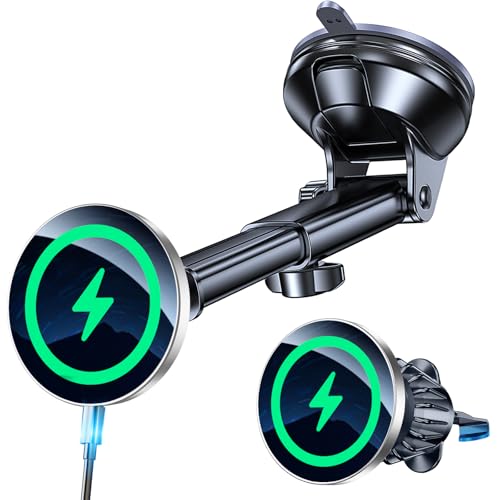 Image of Coolpow for MagSafe Car Mount Charger【Ultra Magnet】 Magnetic Phone Holders for Your Car Charger【Windshield+Vent+Dash】 Magnetic Wireless Car Phone Holder Charger Car Mount for iPhone 17 (Gray)