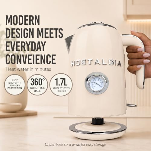 Nostalgia Retro Electric Kettle,1.7L Enamel-Coated Stainless Steel - Cream - image 2