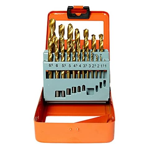 WELLCUT WC-HSS19 19 pcs Masonry Twist Drill Bits Set 1-10mm HSS Steel Metal Application in a Portable Storage Case for DIY Projects and Professionals, Orange, Medium Cover