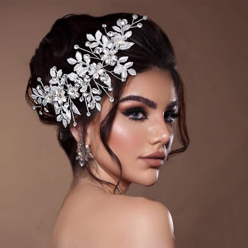 Peine de novia dorado con cristales y diseño floral miniatura 1