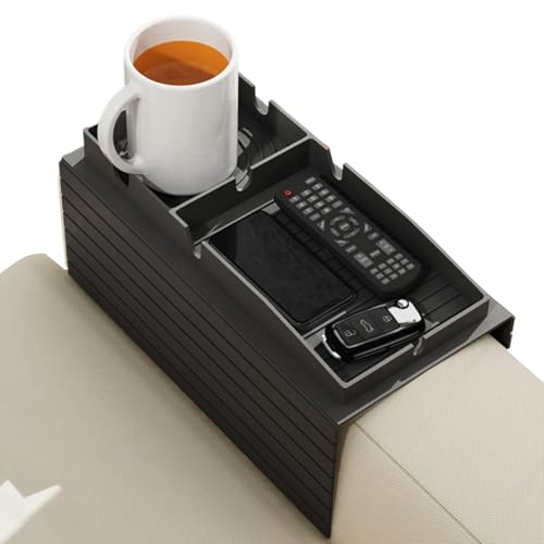 ソファ用カップホルダートレイ | ドリンクやリモコンを収納するアームレストトレイ,飲み物こぼれ防止アームレストテーブル 家庭 キャンピングカー 車内整理 リモコン収納 リビングルーム 屋外 ビーチ ピクニック TV鑑賞 スナックタイム