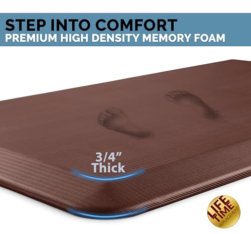 ComfiLife Anti Fatigue Floor Mat – 3/4 Inch Thick Kitchen Mats for Floor, Standing Desk Mat, Kitchen Rug – Comfort at Home, Office – Durable – Stain Resistant – Non-Slip Bottom (24" x 70", Brown)