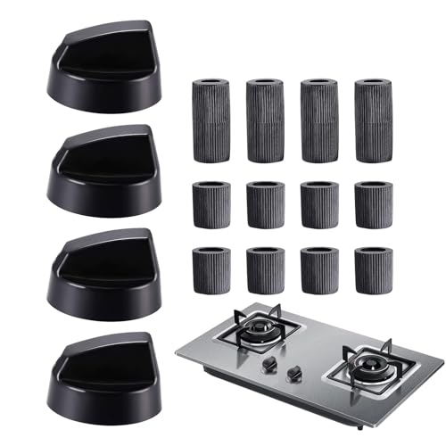 Fyrdyn Bouton De Cuisson | 4 Pièces Boutons Avec Adaptateurs ABS Boutons Rotatifs | 4 Bouton Noirs 12 Adaptateurs | Accessoires De Table De Cuisson | Pour...