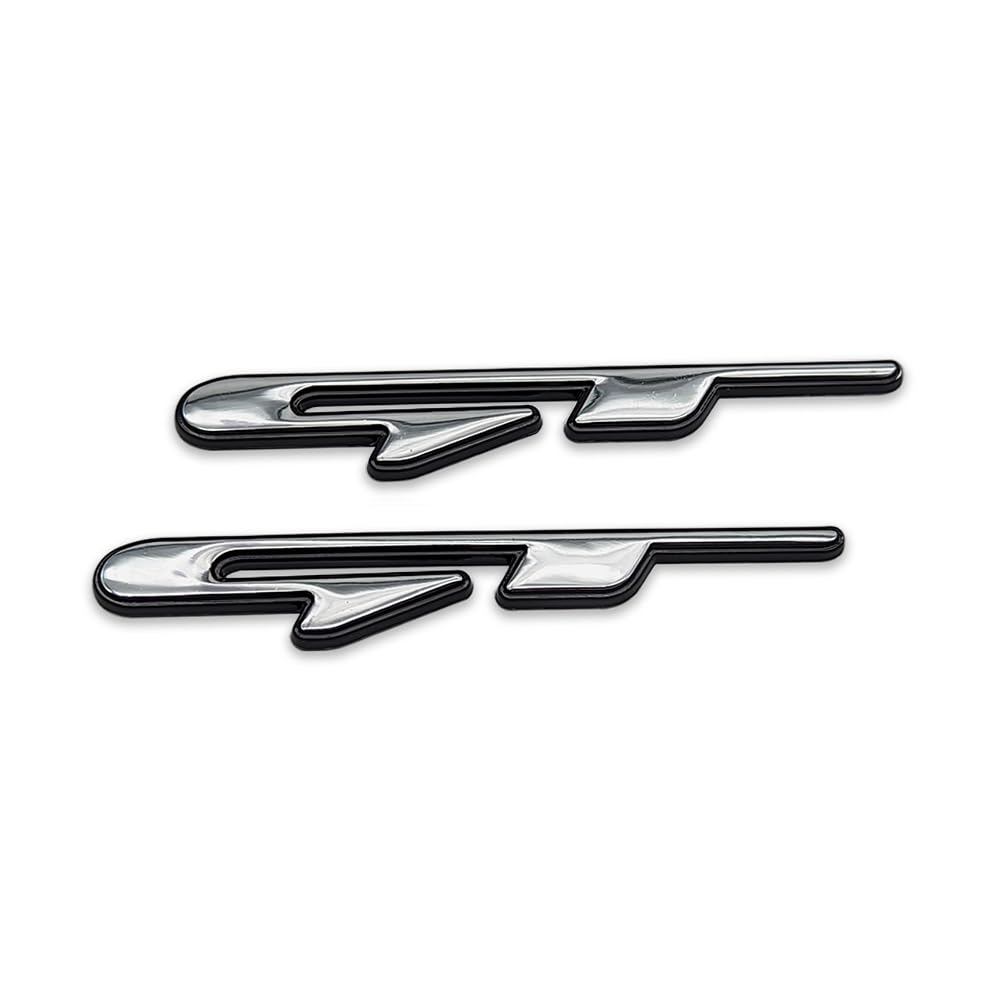 2X Chrome Metal GT Line Logo Car Emblem Auto Grand Tourer Badge 3D Premium Sticker Racing Sport Decal Replacement (Silver&Black)