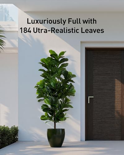 Fiddle Leaf Fig Tree 6ft Tall Artificial Tree in Plastic Pot Fake Ficus Lyrata Plants with 184 Decorative Fiddle Leaves Faux Fig Trees for Home Office Living Room Decor Indoor Outdoor - Image 6