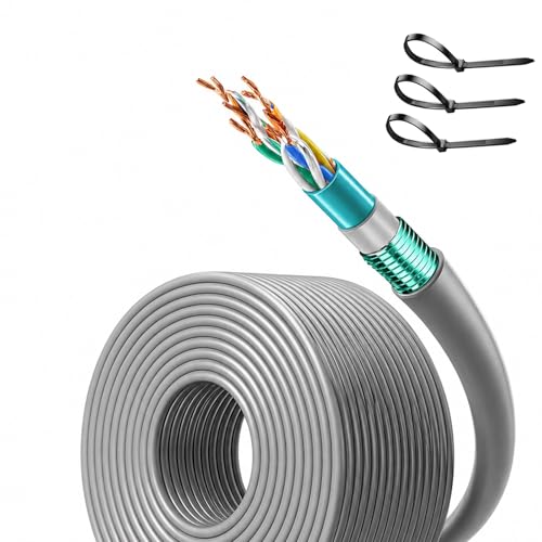 650 FT Armored Cat5e Ethernet Cable, Shielded Outdoor LAN Cable with Steel Armor & Aluminum Foil, Long Distance for Security Camera, Industrial Automation, Building Network,with Ties(100 ft)
