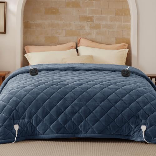 Image of Bedsure Quilted Heated Blanket Queen Size, Filled for Extra Warmth, Blue