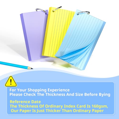 Index Cards 3x5 Inches, 300 PCS, Colored Flash Cards With Ring, Punched Lined Study Card Ruled Flashcards Notecards, Ruled Front And Blank Back, Note Card for School, College And Home - Image 6