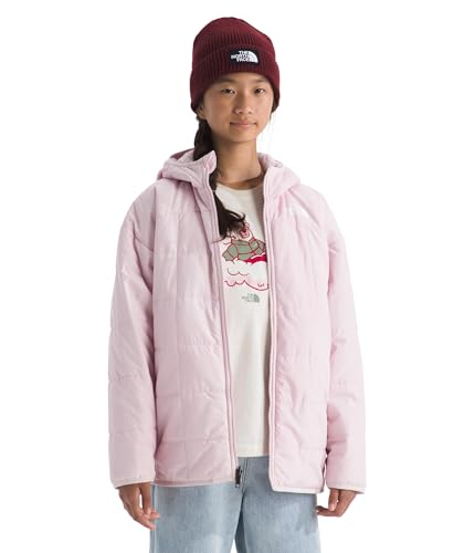 The North Face Girls� Reversible Shasta Short Parka | Kids' Water Repellent Jacket with Synthetic Insulation, Fleece Lining & Attached Hood, Pale Blossom, Large
