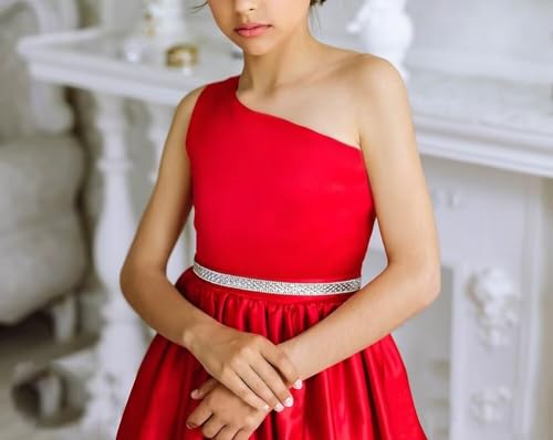 yinyyinhs One Shoulder Satin Flower Girl Dresses for Wedding Beaded Princess Pageant Dresses Kids Prom Ball Gowns3
