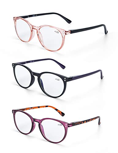 LANLANG Lesebrille mit blauem Licht, 2.0, für Frauen, Anti-Augenbelastung, 3 Farben, einschließlich 0-3,5 Dioptrien, L-L005, 3 Stück Cover