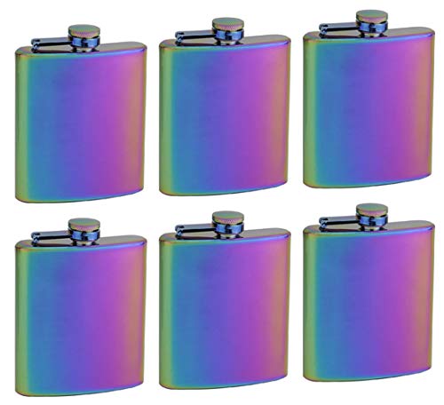 Gifts Infinity® 8oz Hip Stainless Rainbow Flask Set of 6