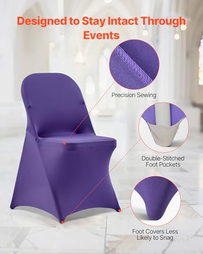 Image of VEVOR Chair Covers, Polyester Spandex Chair Cover, Stretch Slipcovers for Wedding Party Dining Banquet Flat-Front Chair Covers (Purple-c, 50PCS)