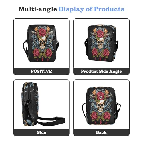 men's messenger bag Crossbody Bags For Women Small Cross Body Purse Adjustable Strap for Shopping Shopping- Flower Skull Blue4
