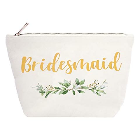 ElegantPark Bridesmaid Gifts Bridesmaid Makeup Bag Wedding Party Cosmetic Bag Bridal Shower Gifts Canvas Gold Script Cover