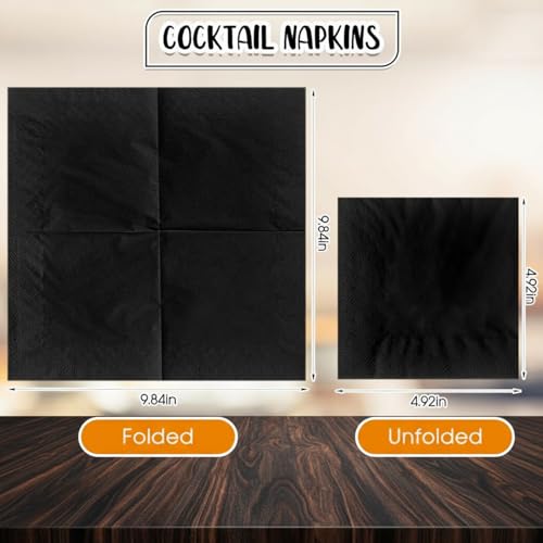 Image of Henoyso 1000 Pack 2 Ply 9.8 x 9.8 Inch Black Cocktail Napkins Bulk