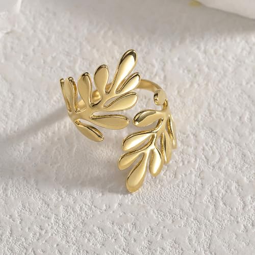 Women Ring, Stainless Steel Double Layer Leaf 18K Titanium Steel Adjustable Opening Ring Ring, Specially Designed for Fashionable Women, Suitable for - Various Festival Party Jewelry Gifts4