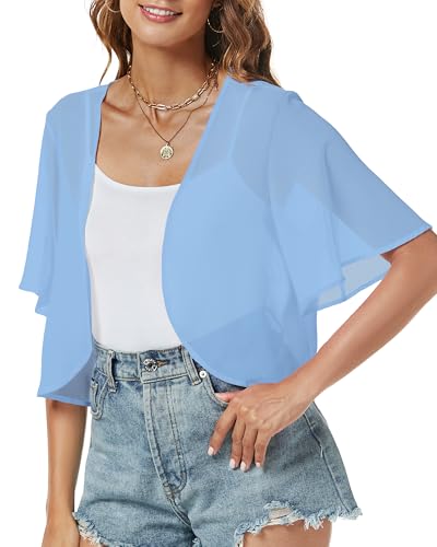 Image of ZNVGIRL Women Shrug Chiffon Cardigans Open Front Short Sleeve Bolero for Evening Dressy 2026
