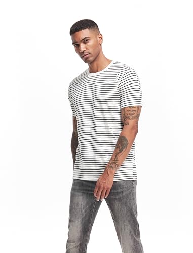 VEIISAR Men's Crewneck Striped T-Shirt Soft Elastic Cotton Tees3