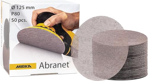 Mirka Abranet Schleifgitter Ø 125mm Klett/Korn P80 / 50 Stk / 5423205080 / Für alle 125mm Exzenterschleifer und Schleifmaschinen geeignet/zum Schleifen von Holz Spachtel Lack Kunststoff