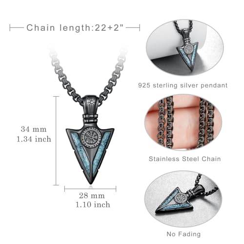 Viking Necklace 925 Sterling Sliver Arrowhead Necklace Norse Jewelry Gifts for Men4