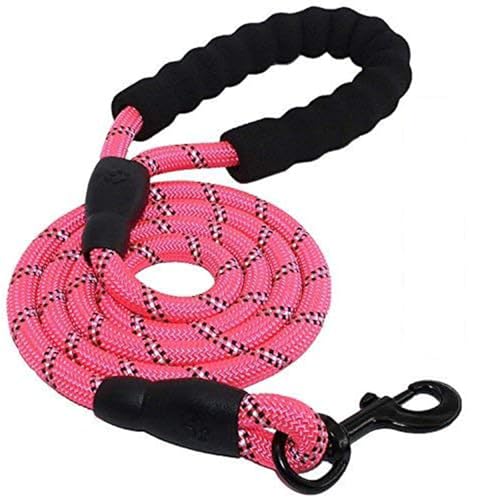 TJT 犬 リード 持ちやすいスポンジ取っ手 小型犬 中型犬 大型犬用リード しつけ 訓練 伸縮 軽量 丈夫 夜間 反射 (ピンク)