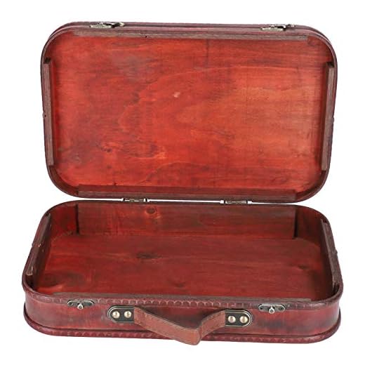 Buachois Maleta Retro de Madera Y Cuero Maleta Decorativa Antigua Caja de Madera Vintage Equipaje de Mano para Accesorios de Fotografía