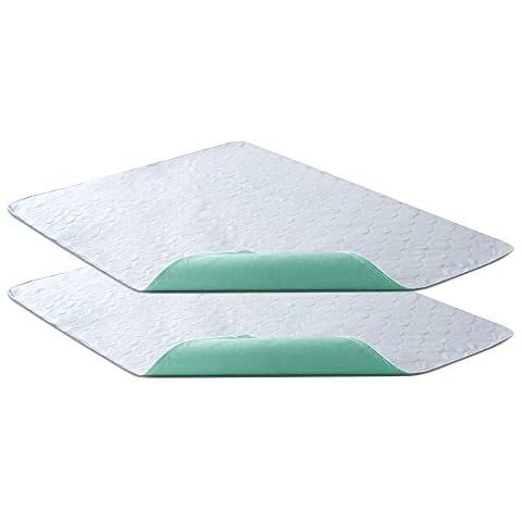 Pack of 2 Washable Bed Protector, Reusable Incontinence Bed Pads, Absorbent Waterproof Sheet 70x90cm, Green Cover