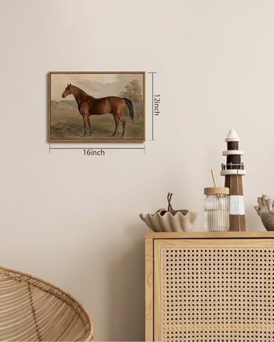 Image of KISSFOX Framed Wall Art Vintage Wall Decor Horse Pictures Equestrian Canvas Art Retro Animal Paintings Farmhouse Artwork For Bedroom Living Room Kitchen