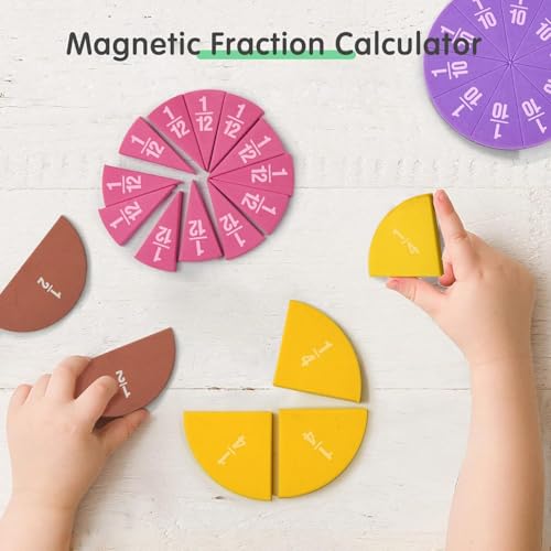 Image of 4 Pack Magnetic Fraction Circles 204 pcs Fraction Bars Set | Rainbow Math Manipulatives Learning Toy for Preschool Elementary School Classroom Educational Kit